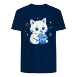 Kawaii Cat Boba Japanese Cute Aesthetic Anime Girls Teens T-Shirt in Navy - back view