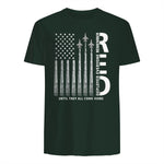 Remember Everyone Deployed RED Friday Military American Flag T-Shirt in Forest Green - back view