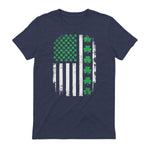 US American Flag with Shamrocks for St Patricks Day T-Shirt in Heather Navy - back view