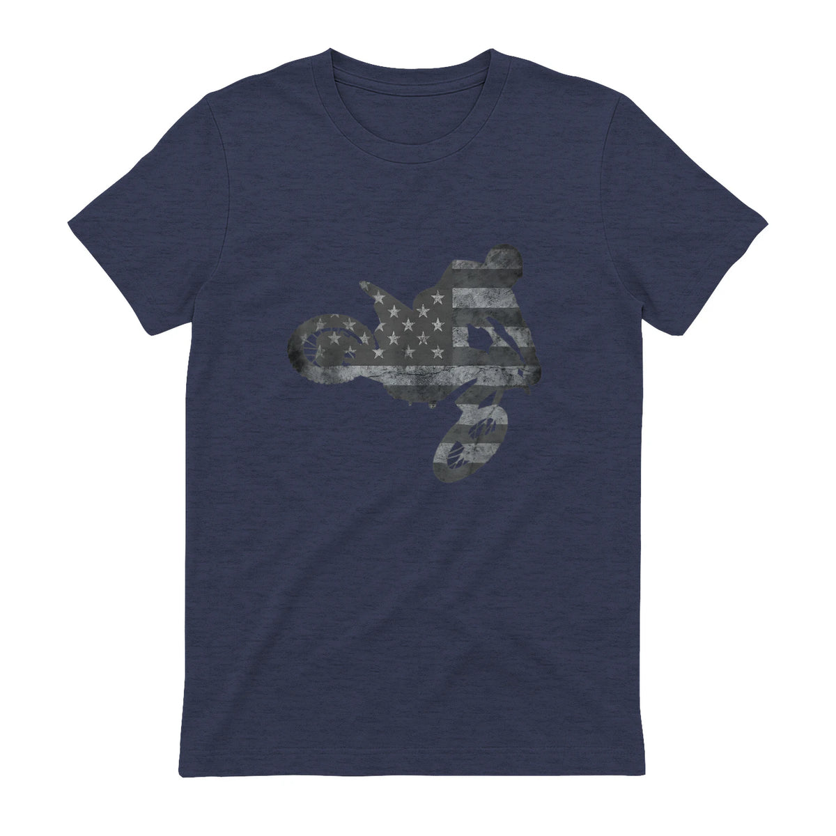 Dirt Bike American Flag T-Shirt Motocross Enduro Shirt T-Shirt in Heather Navy - back view
