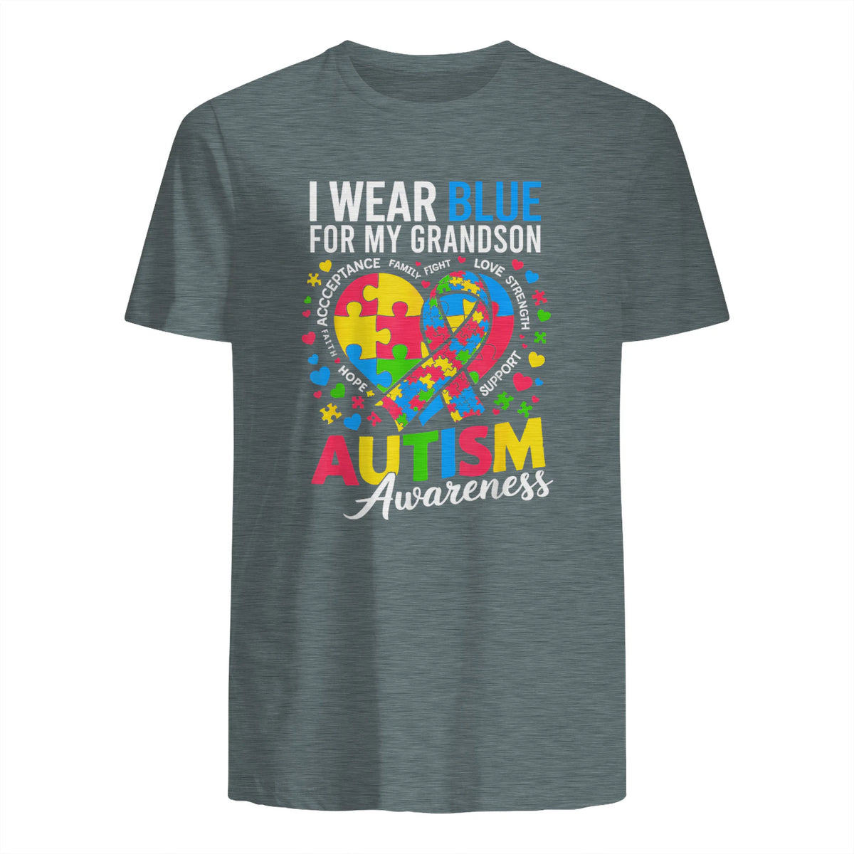 I Wear Blue for My Grandson Autism Awareness Grandma Nana in Dark Heather - back view