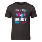 Pink Or Blue Daddy Loves You T Shirt Gender Reveal Baby Gift in Dark Chocolate - front view