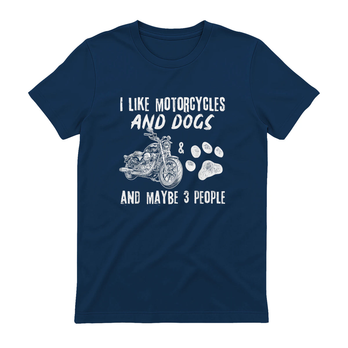 I Like Motorcycles and Dogs and Maybe Three People T-Shirt in Navy - back view