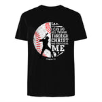 Philippians Four Thirteen Baseball Player Graphic with Bible Verse T-Shirt in Black - back view