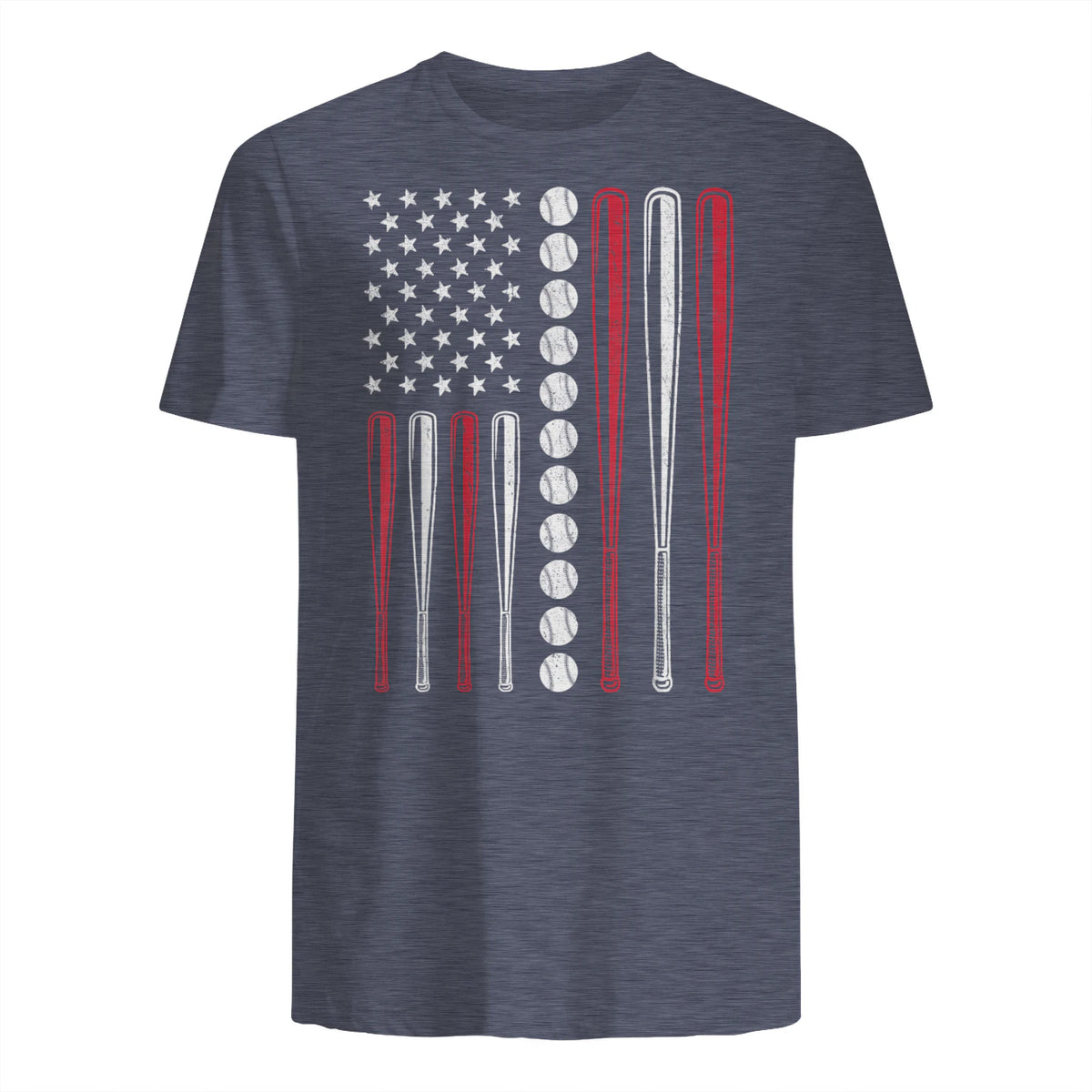 Patriotic Baseball Fourth of July USA Flag T-Shirt in Heather Navy - back view