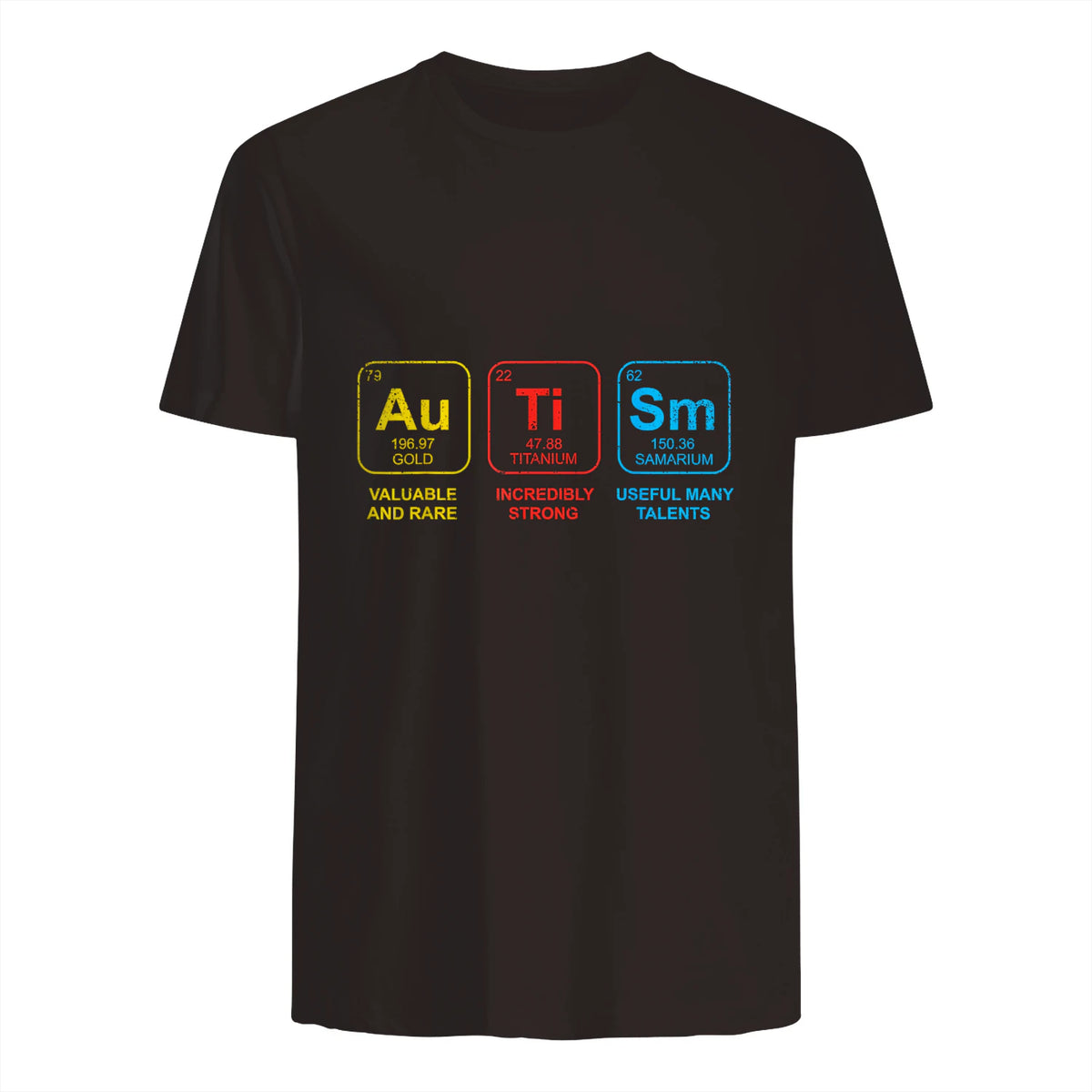 Autism Awareness Periodic Table ASD T-Shirt in Dark Chocolate - back view