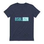 BSBL SZN Baseball Season Game Day Boys Girls Youth T-Shirt in Heather Navy - back view