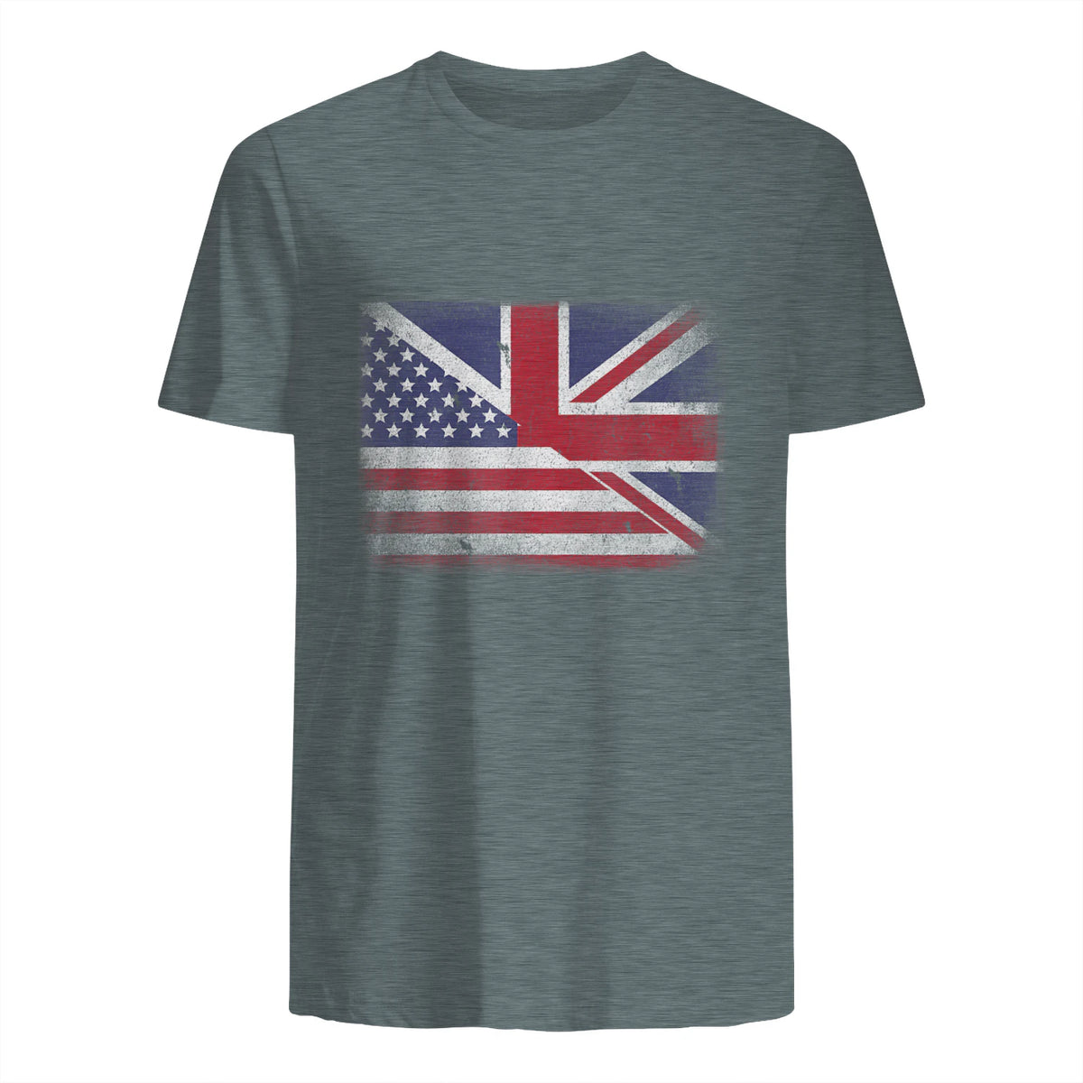 Vintage Half American Half British Flag Great Britain USA T-Shirt in Dark Heather - back view