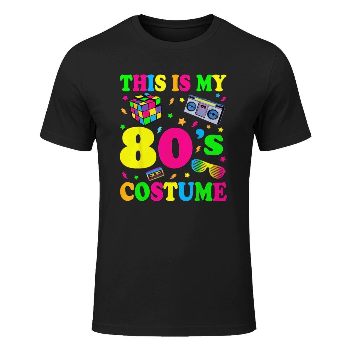 This Is My Eighties Costume Party T-Shirt in Black - front view