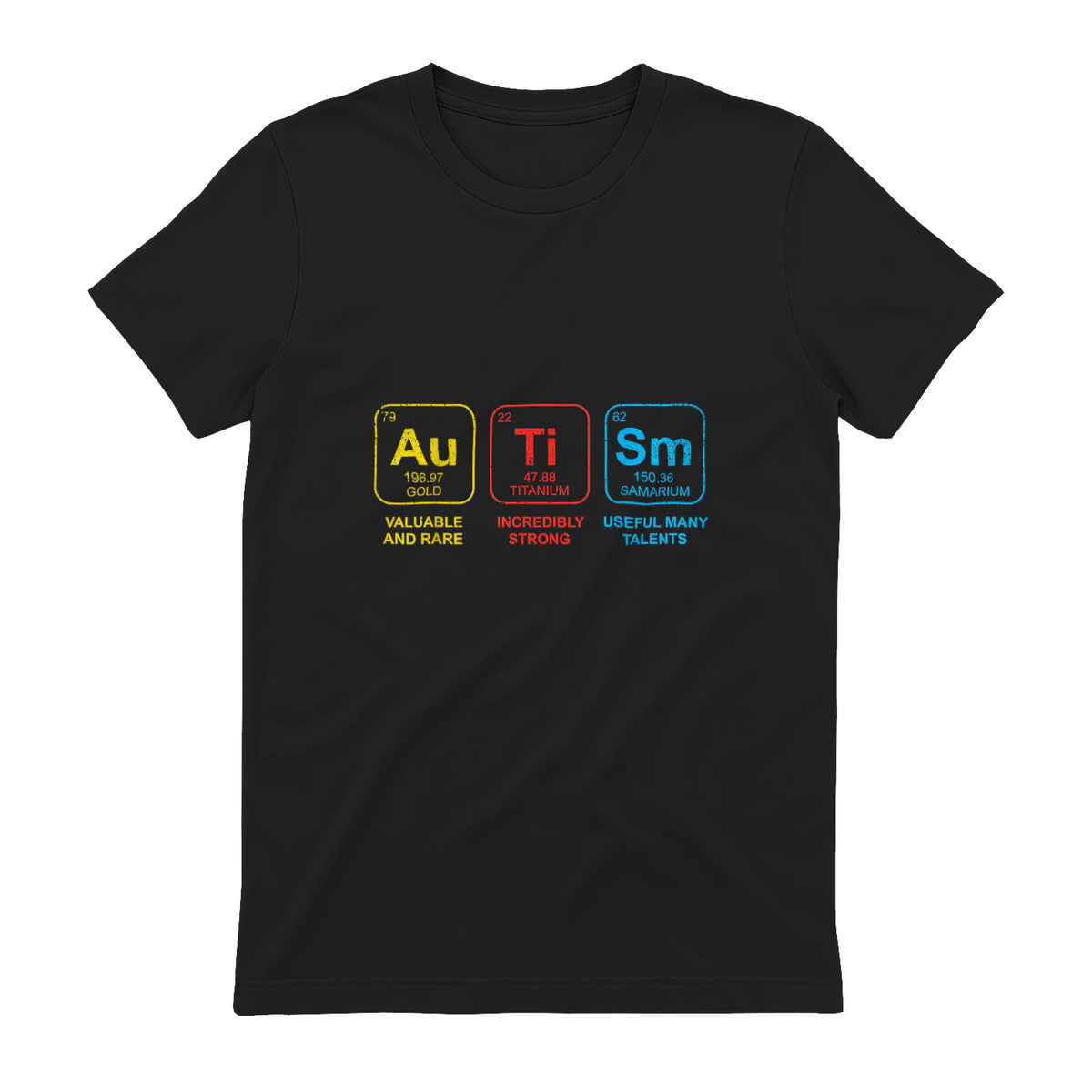 Autism Awareness Periodic Table ASD T-Shirt in Black - back view