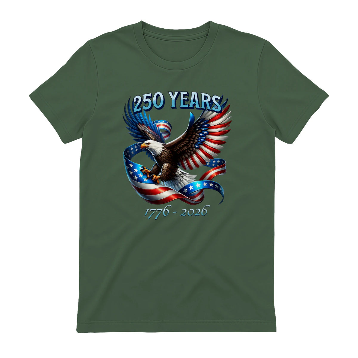 Patriotic Eagle and Flag Anniversary T-Shirt in Military Green - back view