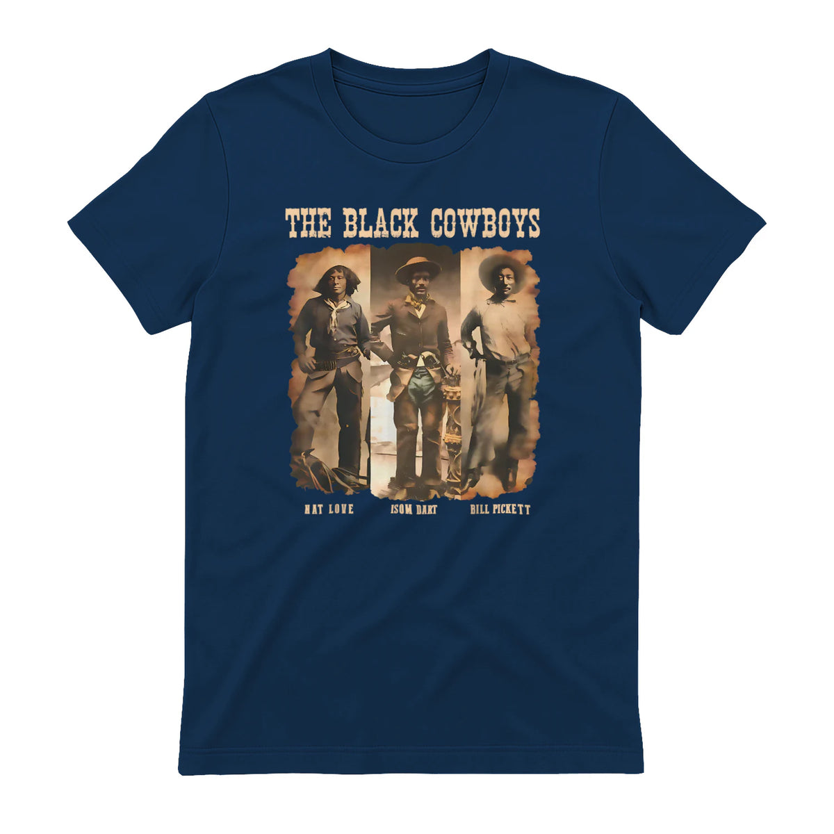 Black Cowboy Western Rodeo Melanin Black History Texas Men T-Shirt in Navy - back view