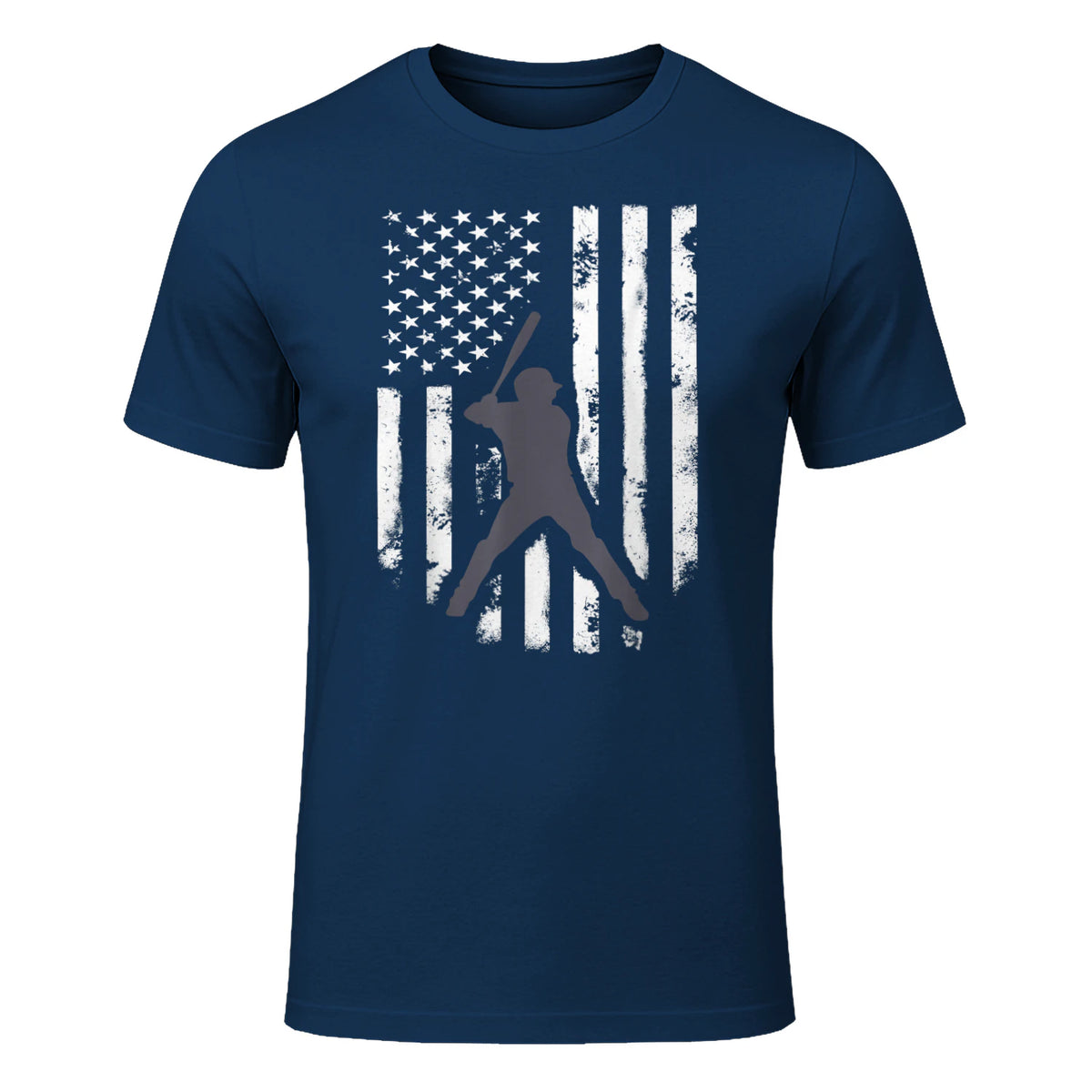 American Flag Baseball Shirt Cool Distressed Jersey Gift Tee T-Shirt in Navy - front view