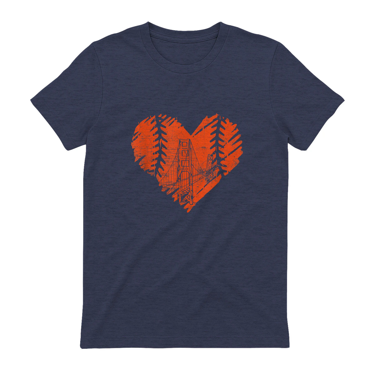 US State San Francisco Baseball Vintage Heart T-Shirt in Heather Navy - back view