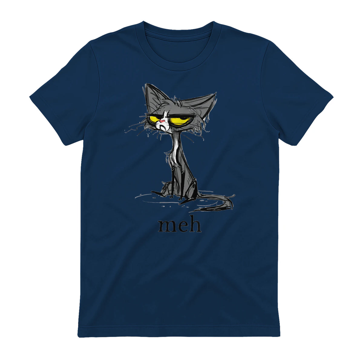 Funny Meh Cat Gift for Cat Lovers in Navy - back view