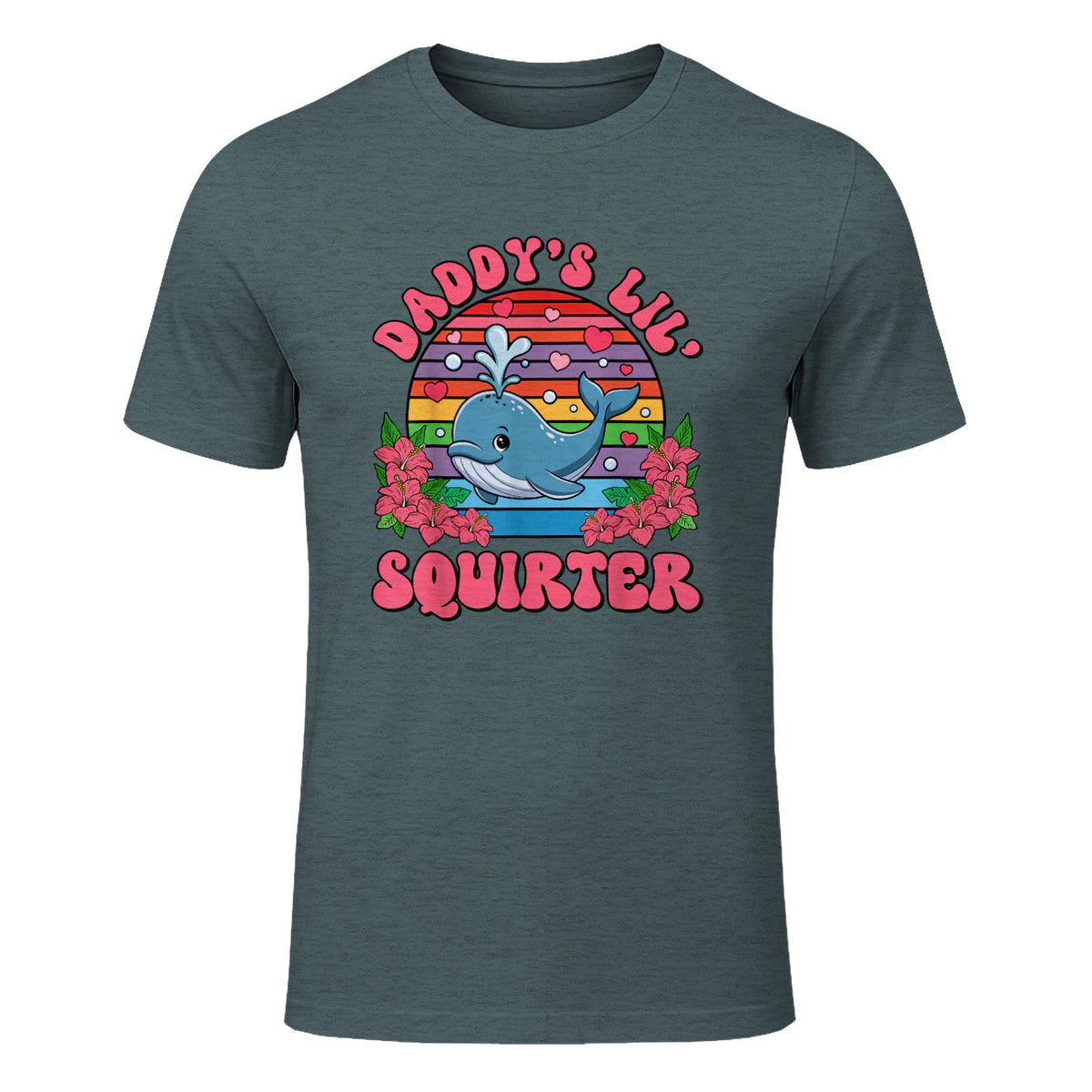 Daddy's Lil Squirter Joke T-Shirt in Dark Heather - front view