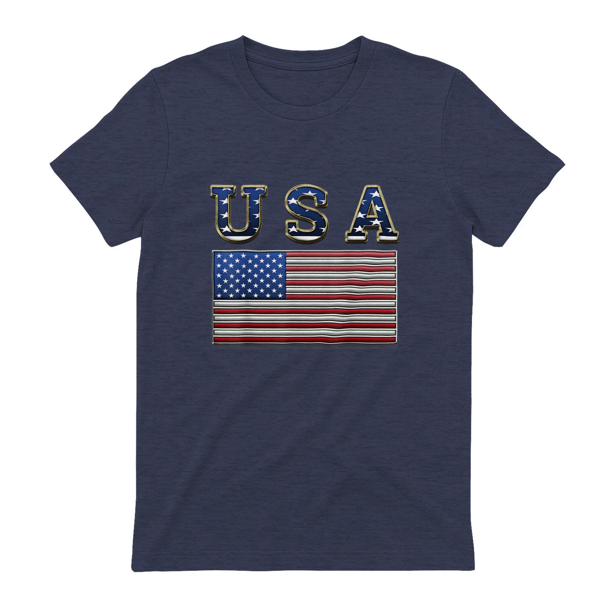 USA American Flag United States US Patriotic T-Shirt in Heather Navy - back view