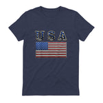 USA American Flag United States US Patriotic T-Shirt in Heather Navy - back view