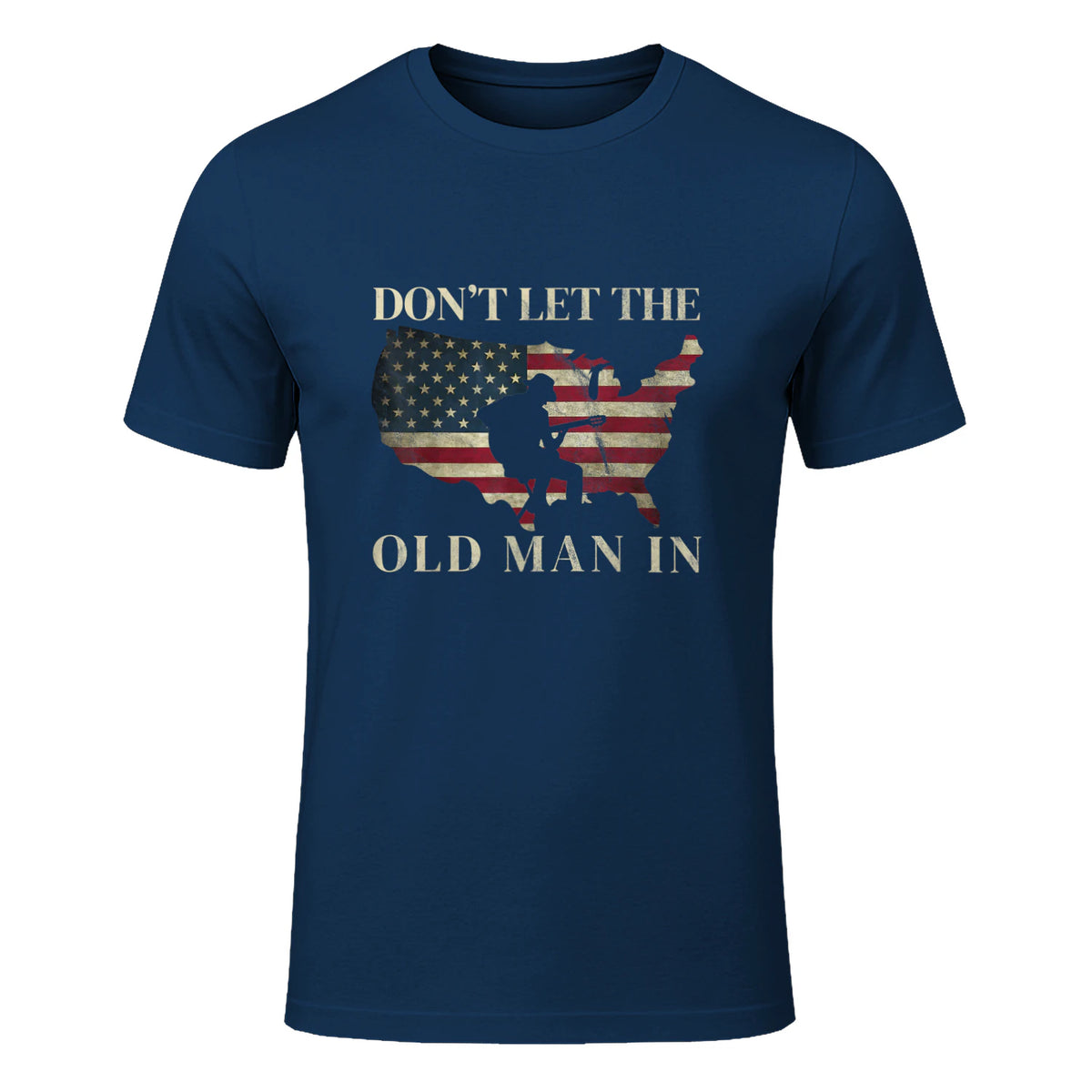 Don't Let The Old Man in Vintage American Flag T-Shirt in Navy - front view