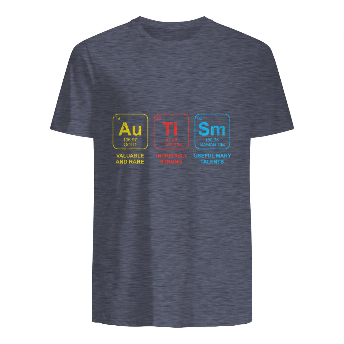 Autism Awareness Periodic Table ASD T-Shirt in Heather Navy - back view