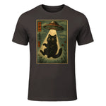 Vintage Japanese Cat Alien Cat Mom UFO Abduction Graphic T-Shirt in Dark Chocolate - front view