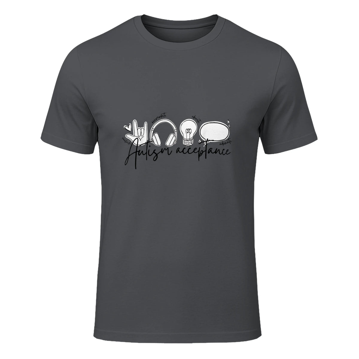 Autism Awareness Acceptance Shirt Support Mom Women Kid in Charcoal - front view