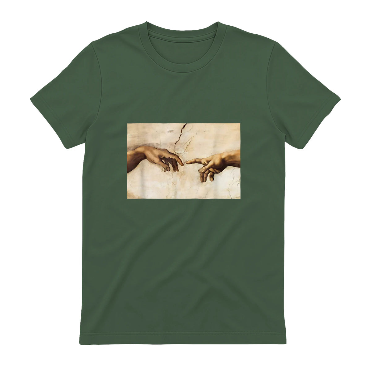 Creation of Adam Michelangelo Die Erschaffung Adams Kunst in Military Green - back view