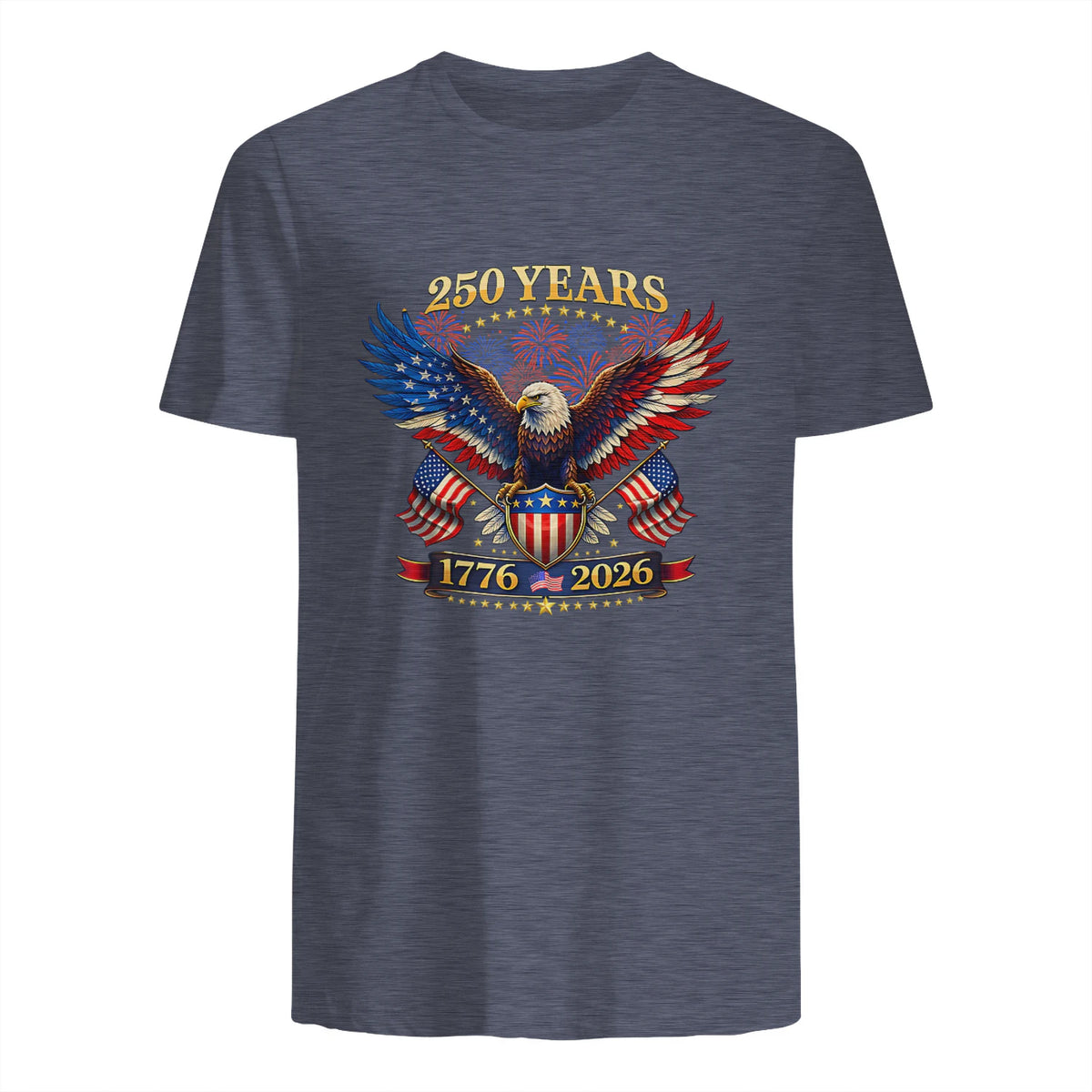 American Independence Day Anniversary T-Shirt in Heather Navy - back view