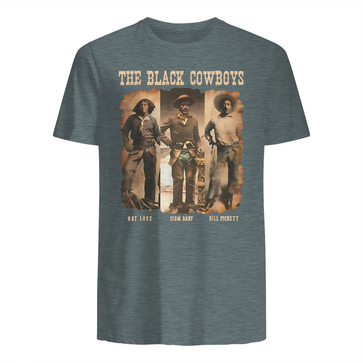 Black Cowboy Western Rodeo Melanin Black History Texas Men T-Shirt in Dark Heather - back view