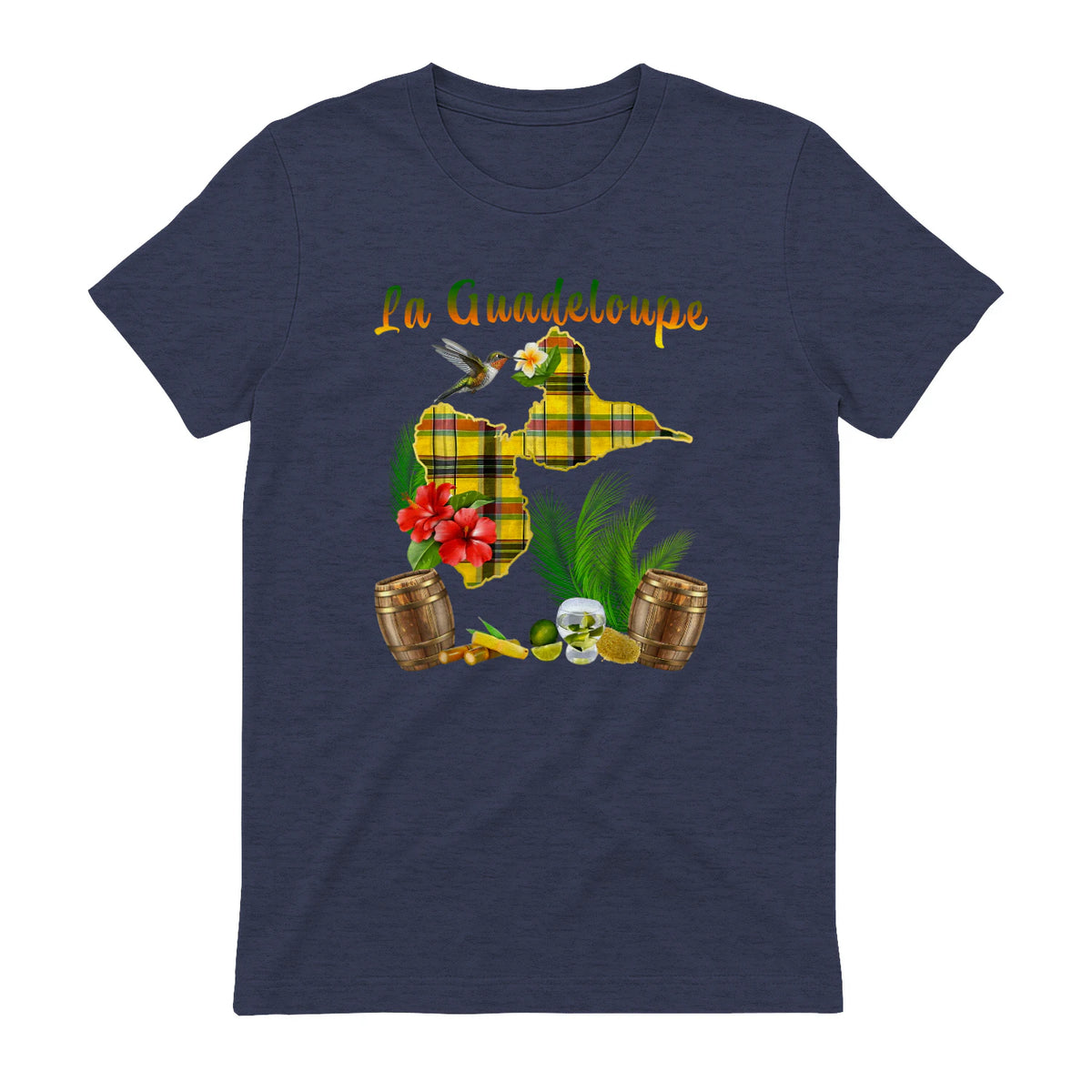 Carte de Guadeloupe Madras Colibri Hibiscus Et Rhum Antilles in Heather Navy - back view
