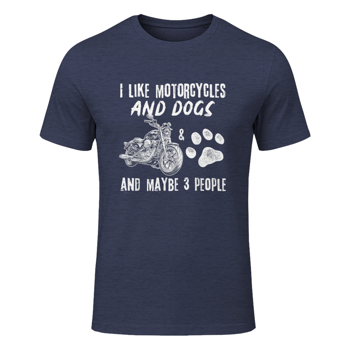 I Like Motorcycles and Dogs and Maybe Three People T-Shirt in Heather Navy - front view