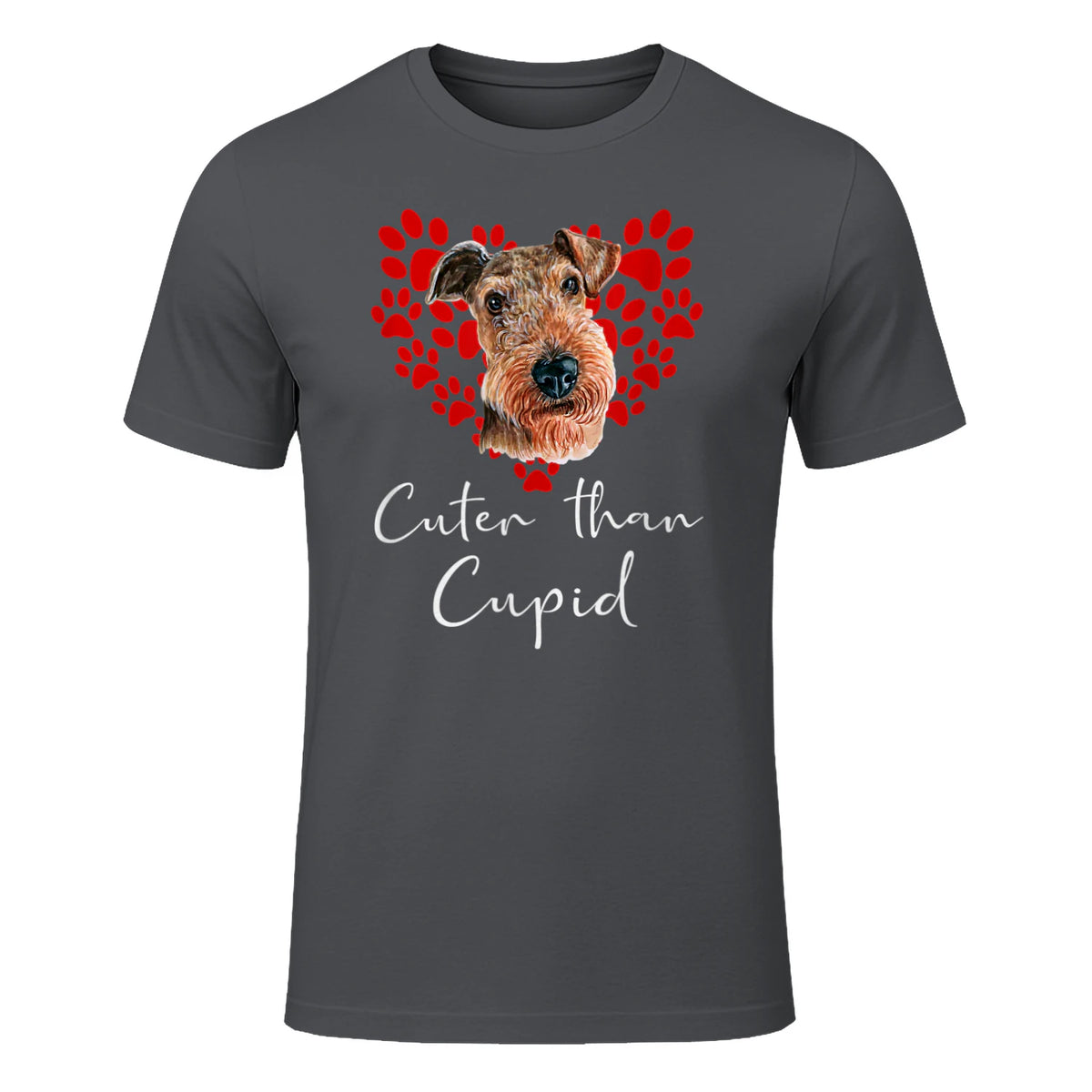 AIREDALE TERRIER Cuter Than Cupid Disant Saint Valentin in Charcoal - front view