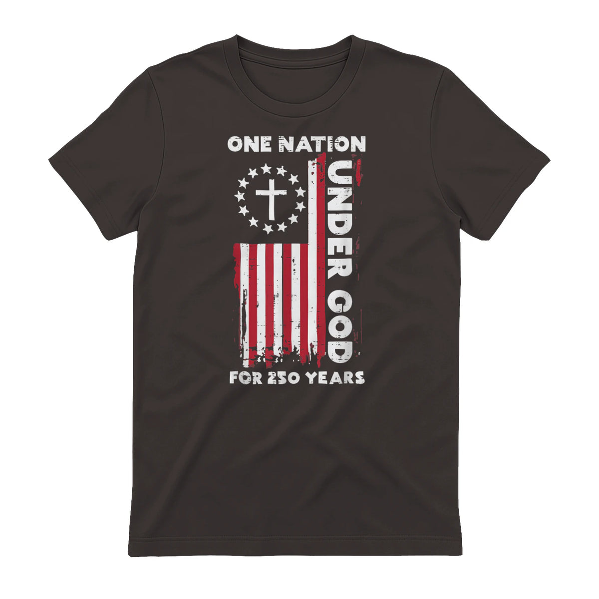 Christian American Flag Anniversary T-Shirt in Dark Chocolate - back view