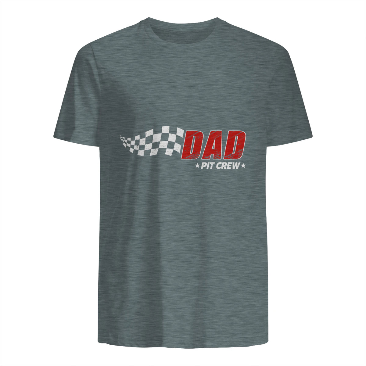 Dad Pit Crew Race Car T-Shirt in Dark Heather - back view