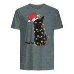 Santa Black Cat Tangled Up In Christmas Tree Lights Holiday in Dark Heather - back view