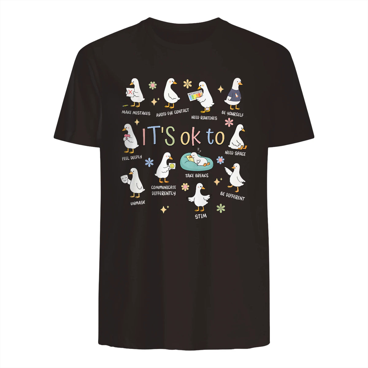 Funny It’s Ok to Be Different Autism Goose Teacher in Dark Chocolate - back view