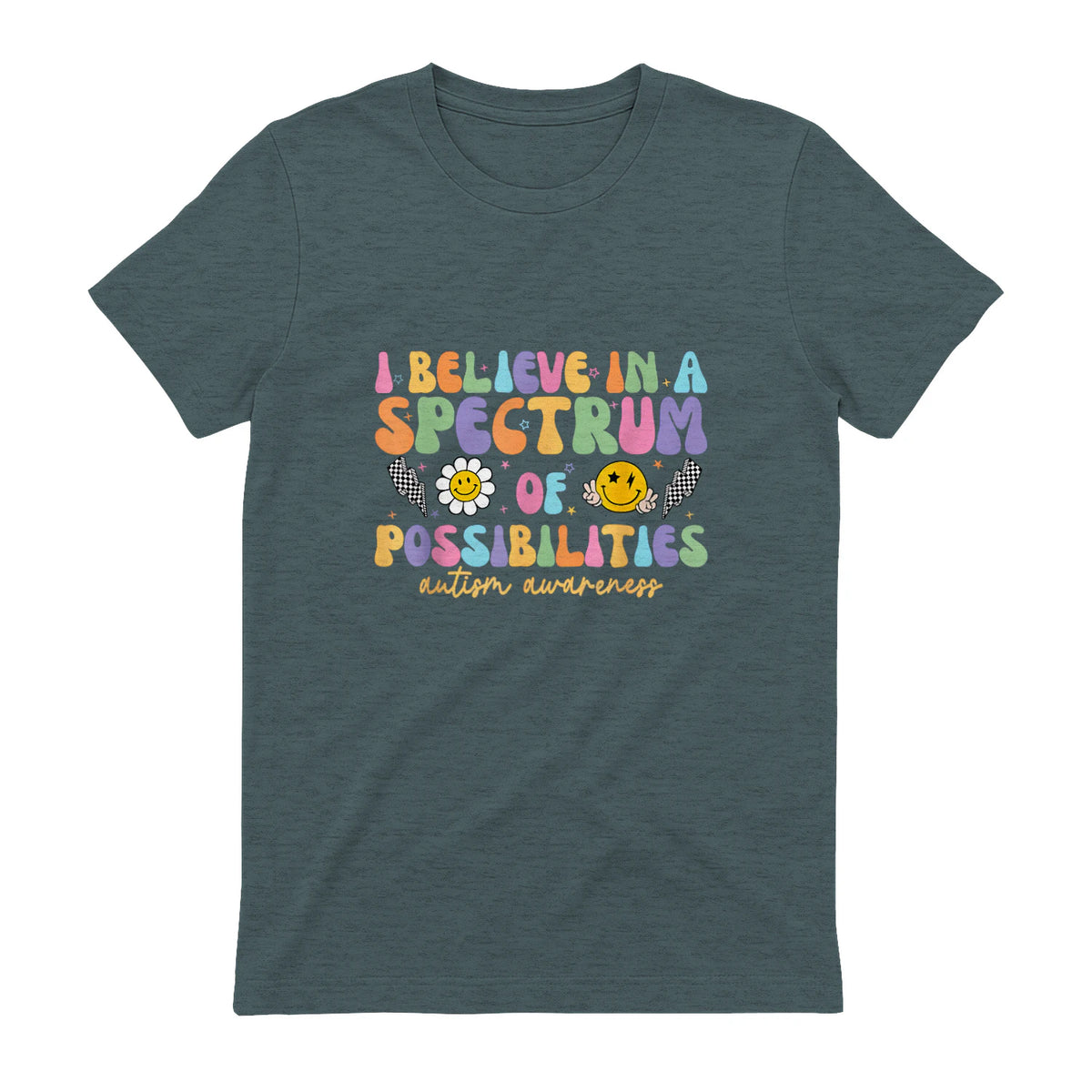 I Believe in A Spectrum of Possibilities Autism Awareness in Dark Heather - back view
