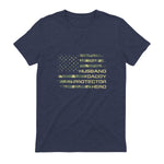 Husband Daddy Protector Hero Fathers Day Camo American Flag in Heather Navy - back view