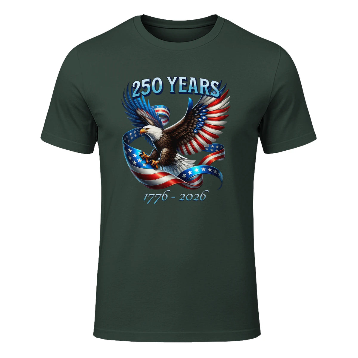 Patriotic Eagle and Flag Anniversary T-Shirt in Forest Green - front view