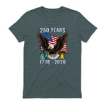 American Flag Fourth of July Anniversary T-Shirt in Dark Heather - back view