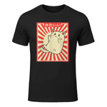 Vintage Japanese Cat Kawaii Cat Lover Meowing Tshirt in Black - front view