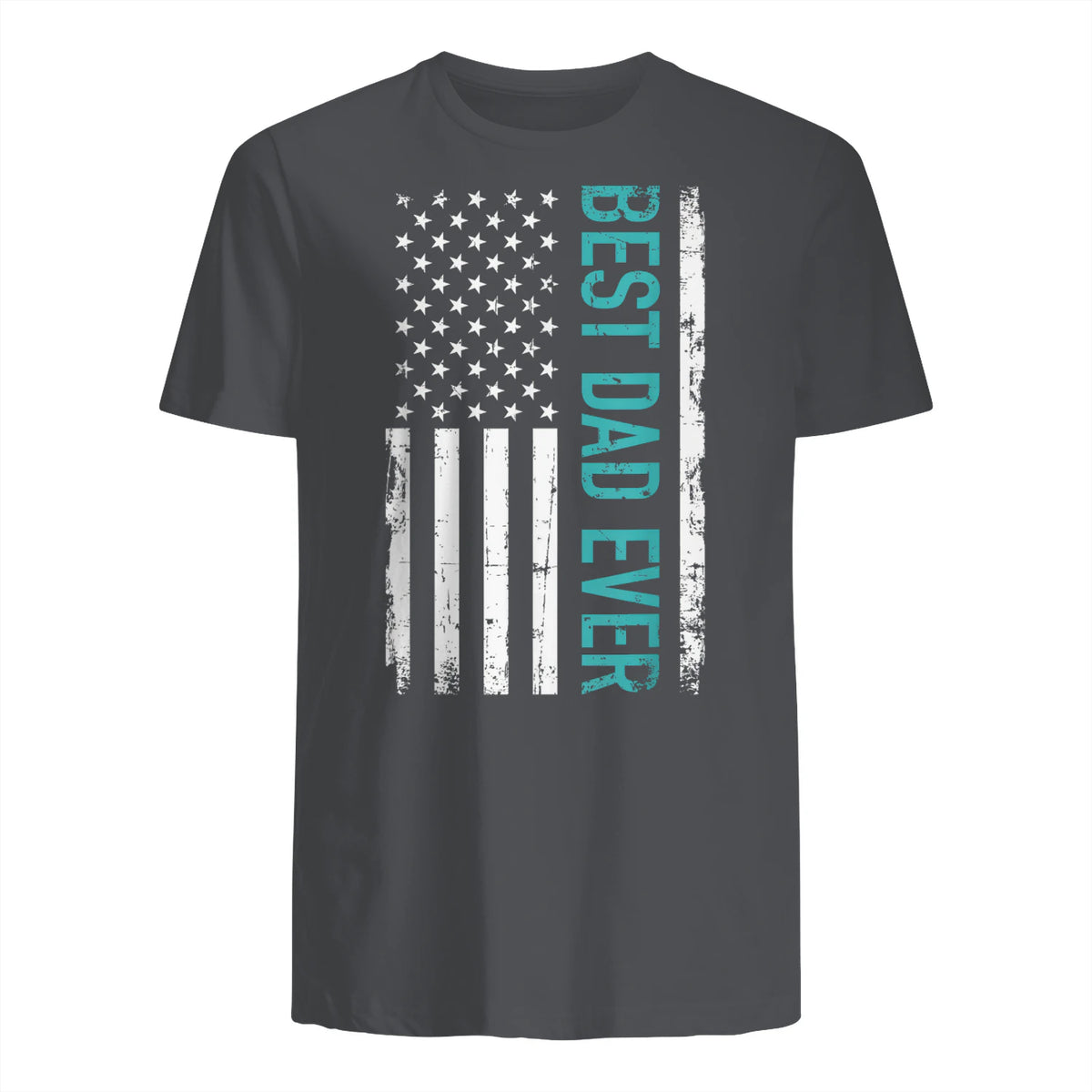 Father's day Best dad ever with US american flag Short Sleeve in Charcoal - back view