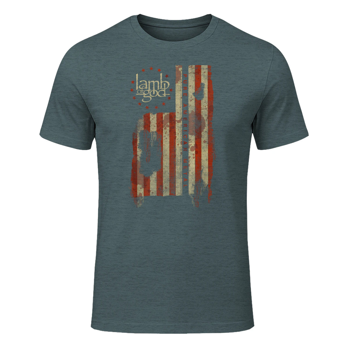 Lamb of God Pure American Metal Flag T-Shirt in Dark Heather - front view