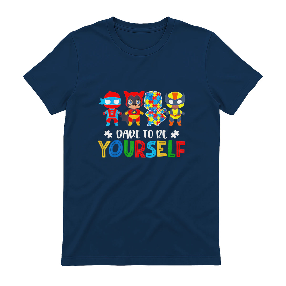 Dare to Be Yourself Autism Awareness Superheroes in Navy - back view