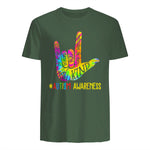 Be Kind ASL Love Sign Language Hand Autism Awareness Tie Dye in Military Green - back view