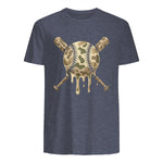 Baseball Drip Camo Baseball Bats Boys Sports Cool Game Day T-Shirt in Heather Navy - back view