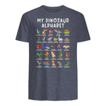 Types Of Dinosaurs Alphabet Dino Identification T-Shirt in Heather Navy - back view