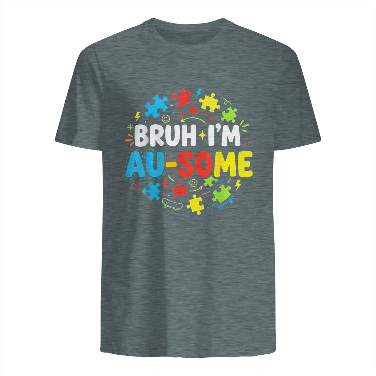 Bruh I'm Au-Some Autism Awareness T-Shirt in Dark Heather - back view