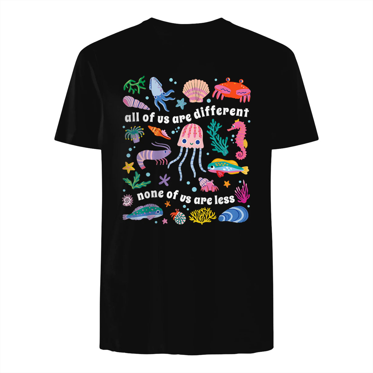 All of Us are Different None of Us are Less Autism Awareness in Black - back view