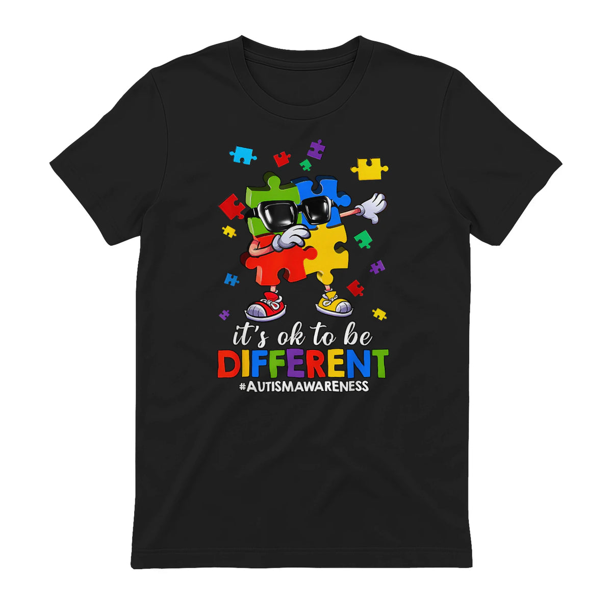 It's OK to Be Different Dabbing Puzzle Autism Awareness Kids in Black - back view
